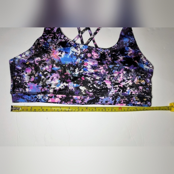 RB3 Blue and Pink Strappy Sports Yoga Bra with Cosmic Design, L - Picture 3 of 6